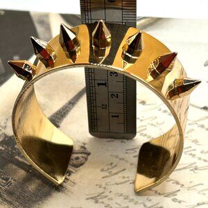 Designer Signed Gold Tone Wide Spike Metal Cuff Bracelet Punk Goth Gothic